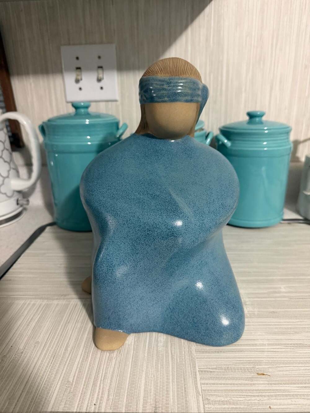 Jack Black Navajo Pottery Kneeling Woman Sculpture Blue